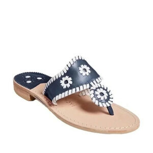 Jack Rogers Classic Navajo Navy Blue & White Thong Sandals 6